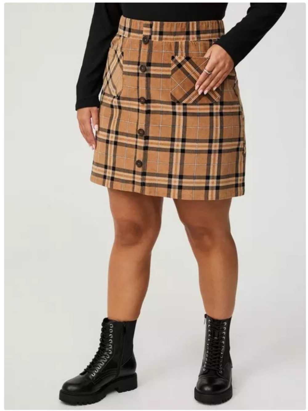 NWOT Torrid Corduroy Plaid Pull-On Button-Front Mini Skirt Tan Preppy 5X
